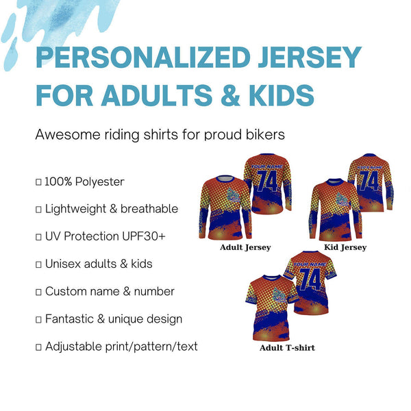 Custom Motocross Kid Men Women Jersey UPF30+ Extreme Dirt Bike Off-Road Shirt Motorcycle PDT374