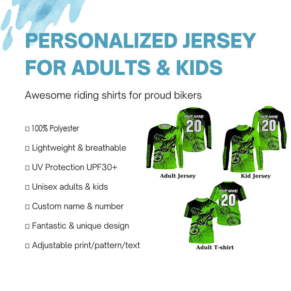 Green Motocross kid men women jersey custom UPF30+ extreme off-road dirt bike shirt motorcycle PDT330