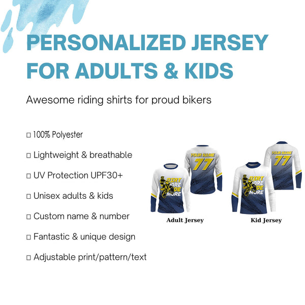 Kid&Adult Custom Motocross Jersey UPF30+ Blue Dirt Bike MX Racing Dirt More Ride More Off-road NMS1288