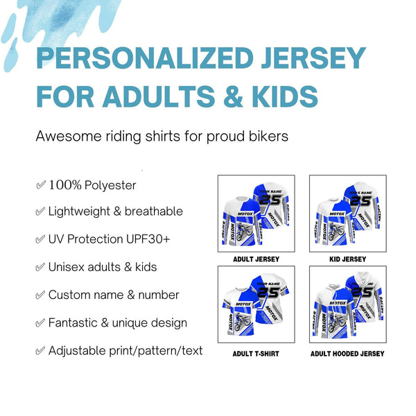 Customizable dirt bike jersey youth kid adult UPF30+ blue riding Motocross off-road extreme shirt PDT75