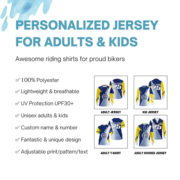 MX personalized dirt bike racing jersey yellow blue shirt men women kid UPF30+ off-road motorcycle PDT89