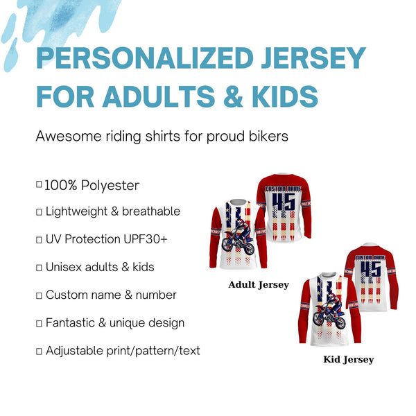 American Flag Motocross jersey personalized UPF30+ kid adult Patriotic dirt bike long sleeves NMS1095