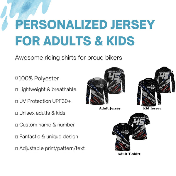 Extreme custom dirt bike jersey kid men women USA Patriotic UV Motocross shirt for biker motorcycle PDT409