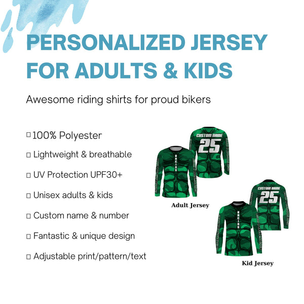 Custom motocross jersey green muscle UPF30+ kid men women MX racing dirt bike off-road motorcycle NMS1068