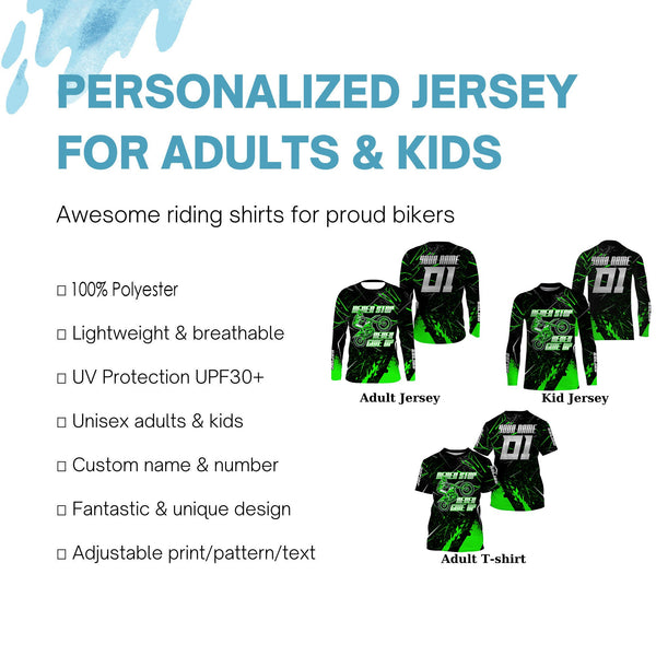 Green kid men women Motocross jersey UPF30+ extreme custom dirt bike racing shirt off-road PDT388