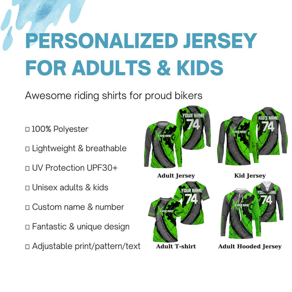 Xtreme dirt bike green Motocross racing jersey UPF30+ personalized adult kid MX shirt motorcycle  PDT62