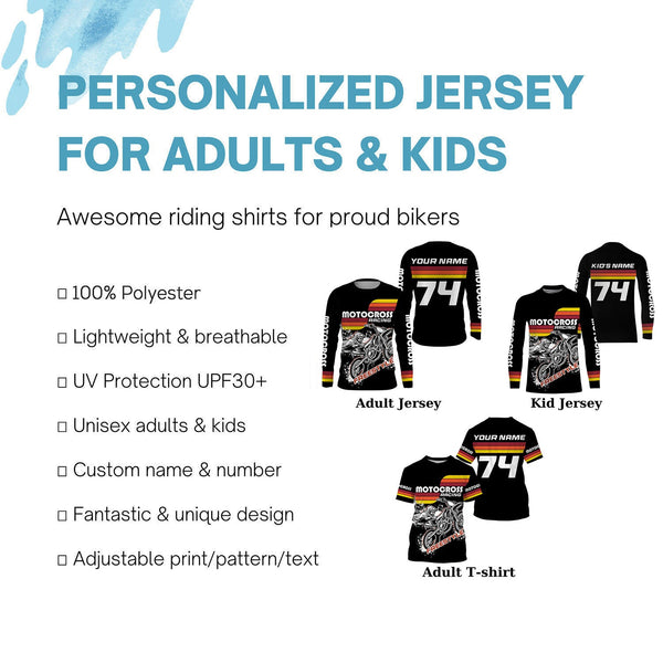 Adult&kids custom black dirt bike jersey UPF30+ Motocross off-road biker motorcycle MX shirt PDT204