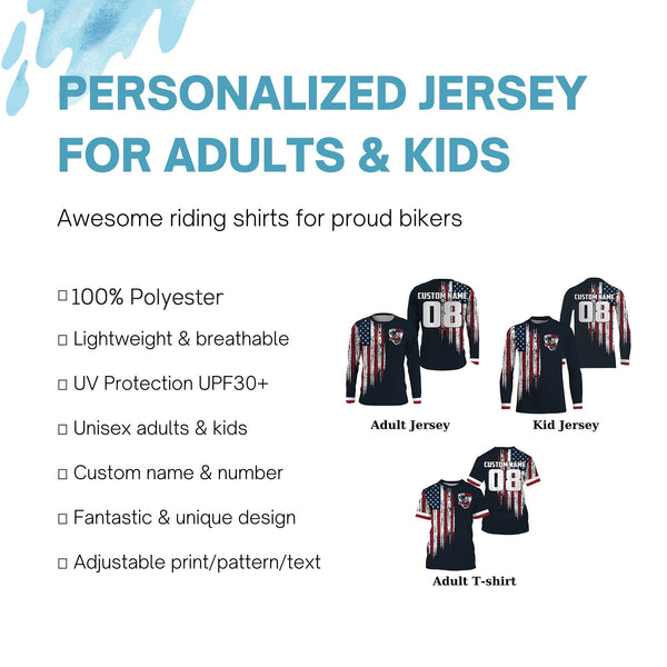 Custom number&name MX dirt bike racing jersey patriotic motocross youth men UV off-road motorcycle PDT168