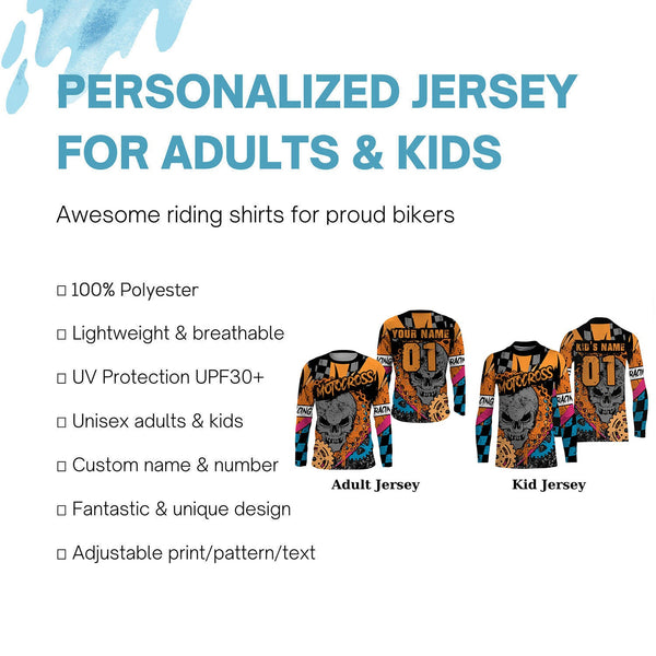 Custom Skull Motocross Jersey UPF30+ Youth&Adult Orange Dirt Bike MX Racing Off-road Long Sleeves NMS1258