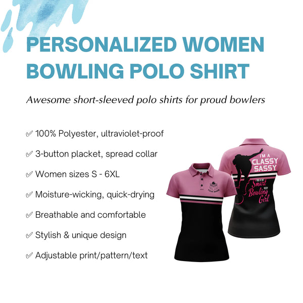 Personalized Women Bowling Polo Shirt, Funny Assy Bowling Girl Pink Bowlers Jersey NBP33