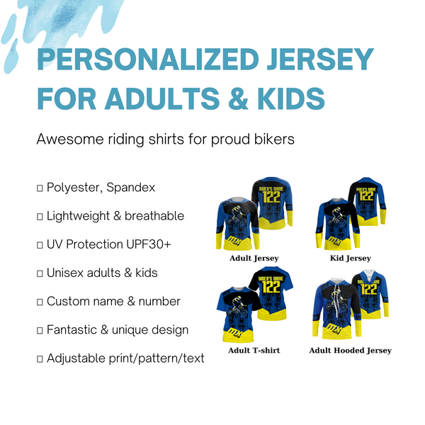 MX Racing Jersey Personalized Name&Number UPF30+ Motocross Off-Road Adult&Kid Dirt Bike| NMS757