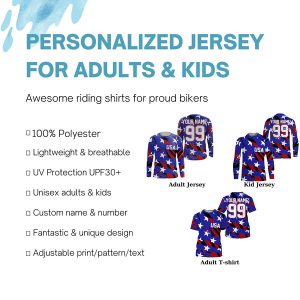 USA Motocross jersey youth women men Patriotic UPF30+ custom Dirt Bike off-road motorcycle shirt PDT410