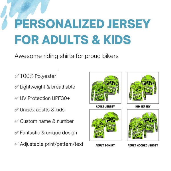 Green MX custom jersey UV protective youth kid adult extreme racing dirt bike motorcycle shirt PDT86