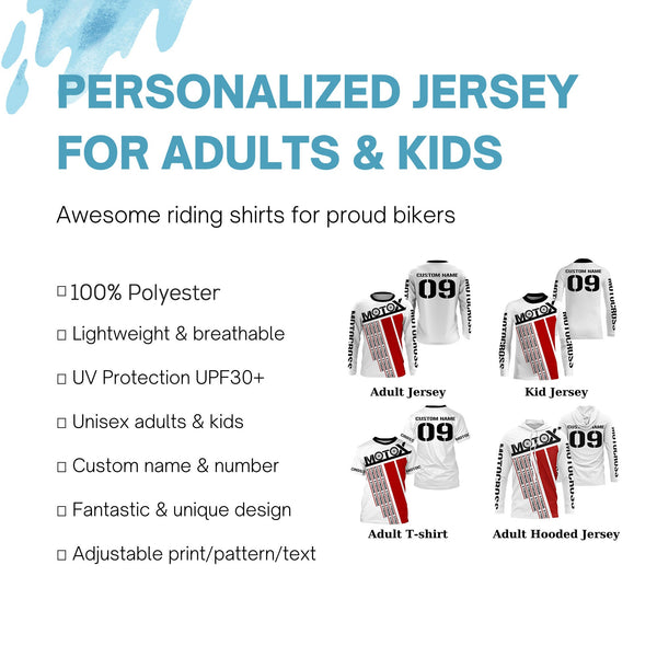 Kid men women Motocross racing jersey dirt bike custom red white shirt UPF30+ extreme racewear PDT90