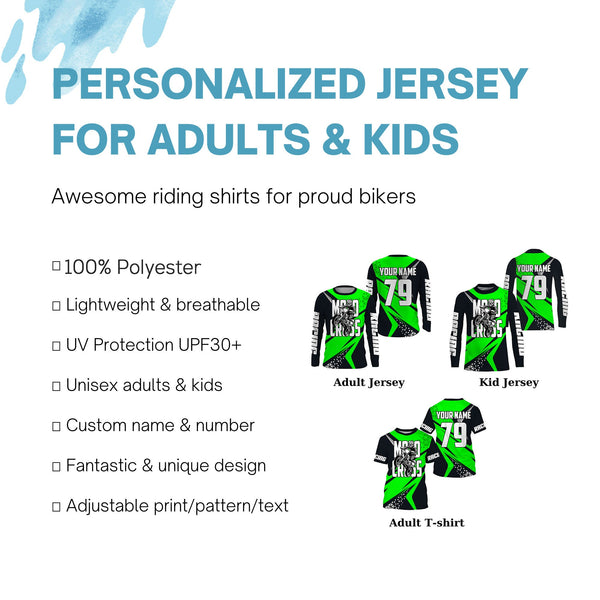 MX racing jersey green custom number Motocross kid adult UPF30+ off-road dirt bike shirt extreme PDT283