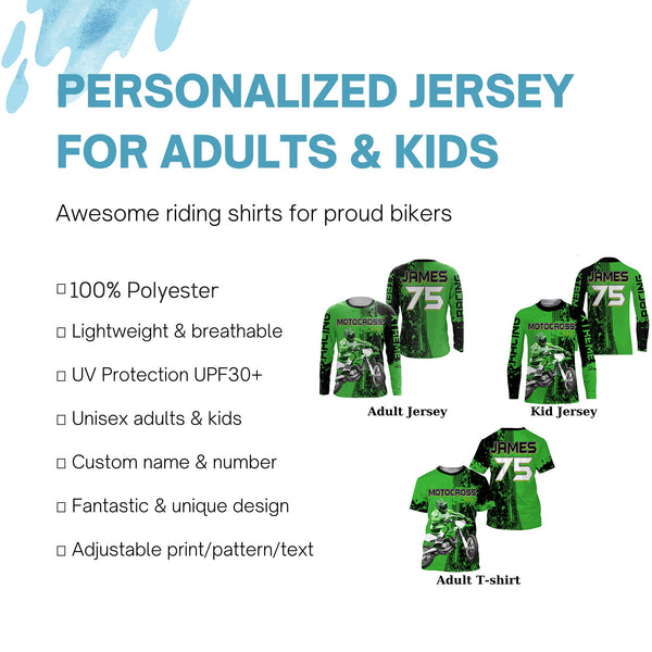 Custom Motocross Jersey Kid Men Women UV Protective Green MX Biker Racing Xtreme Motorcycle Shirt PDT384