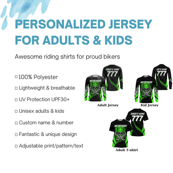 Skull Motocross kid men women jersey personalized dirt bike UPF30+ off-road motorcycle shirt PDT357