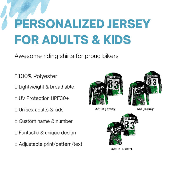 Extreme custom kid adult green Motocross jersey UPF30+ dirt bike long sleeve motorcycle shirt PDT392