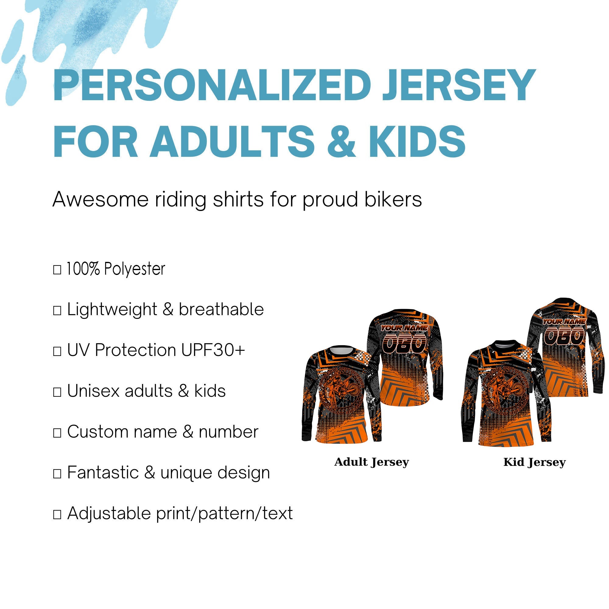 Personalized Motocross Jersey UPF30+ Kid Adult Extreme MX Racing
