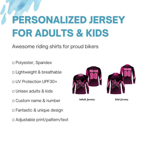 Custom womens motocross jersey UV protect kid&adult pink dirt bike girl MX off-road long sleeve| NMS889