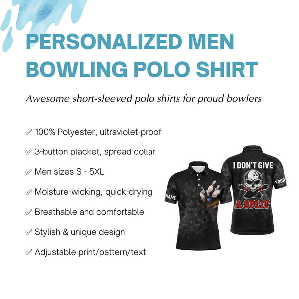 Skull Bowling Polo Shirt for Men Bowlers, Personalized Cool Bowling Jersey I Don't Give A Split NBP36