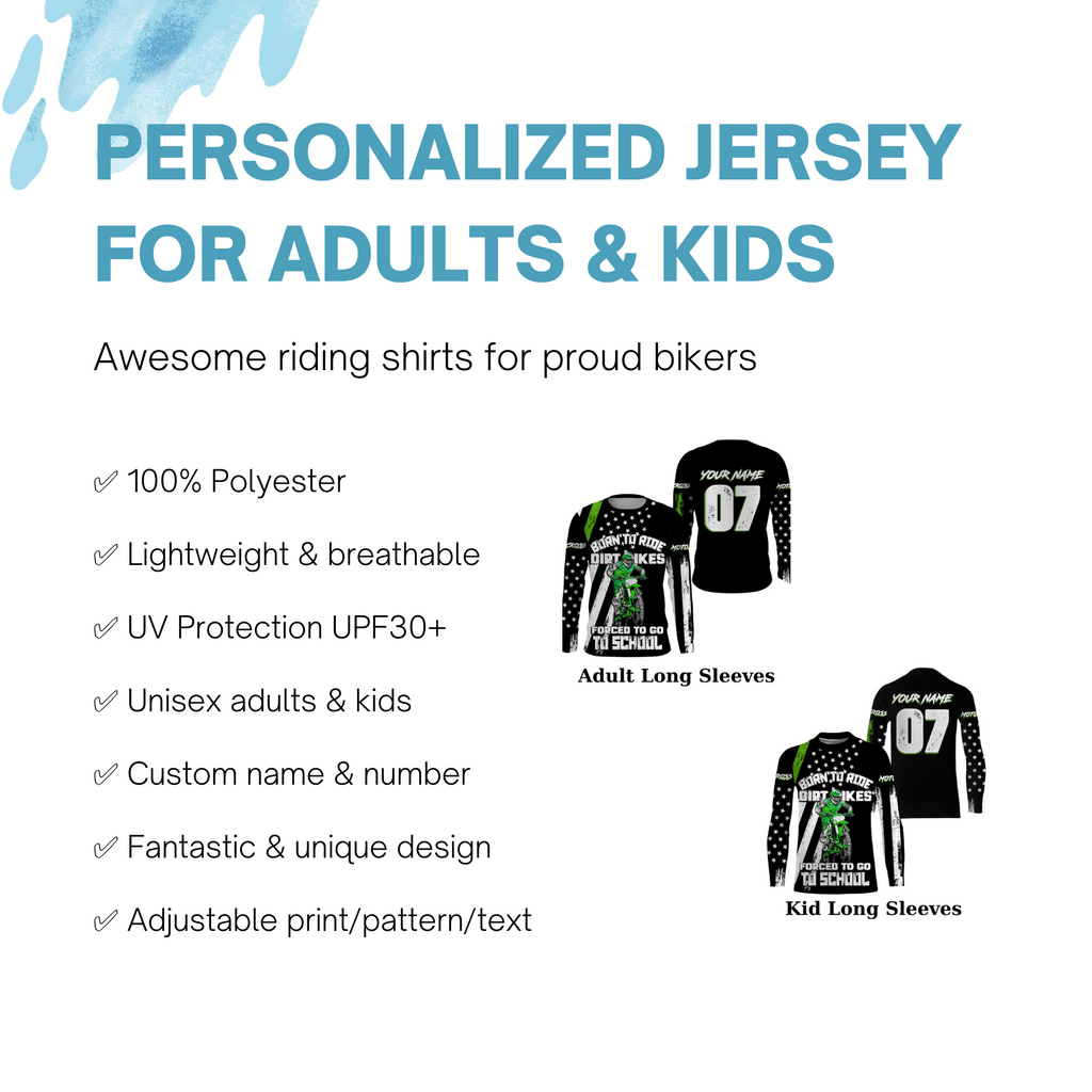 : Kid Custom Motocross Jersey UPF30+ Born to Ride Dirt