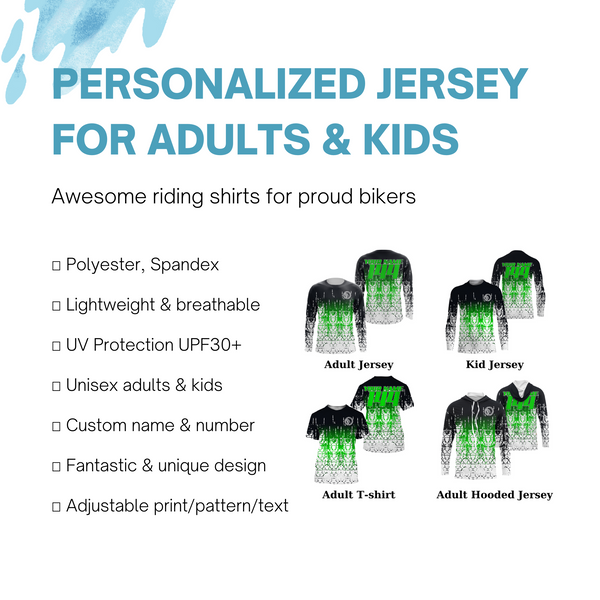 Personalized Motocross Jersey UPF30+ MX Racing Off-Road Adult&Kid Riders Dirt Bike Jersey - Green| NMS753