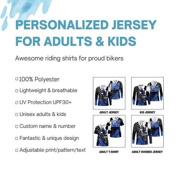 Custom jersey for dirt bike UPF30+ kid men women blue Motocross racing extreme off-road motorcycle PDT99