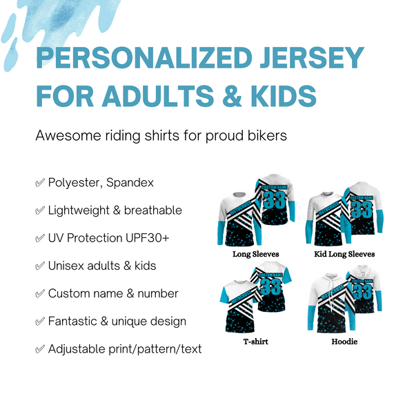 Motocross Jersey Personalized UPF30+ Kid&Adult Riders Blue Dirt Bike Racing Off-road Motorcycle| NMS623