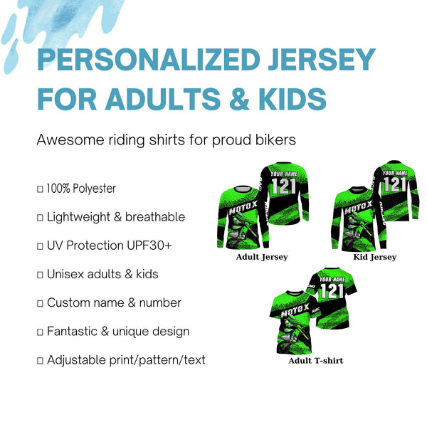 Personalized MotoX jersey racing youth women men UPF30+ Motocross off-road green biker shirt PDT269