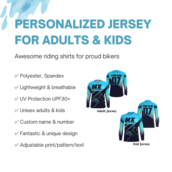 Turquoise MX racing jersey custom motocross UV protective adult&kid dirt bike off-road motorcycle| NMS897