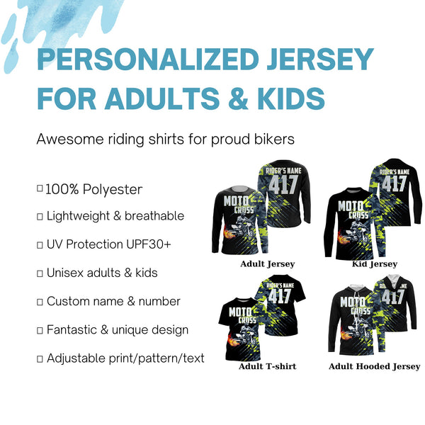 Custom Motocross kid men women UPF30+ jersey for MX camo green dirt bike off-road racing shirt PDT82