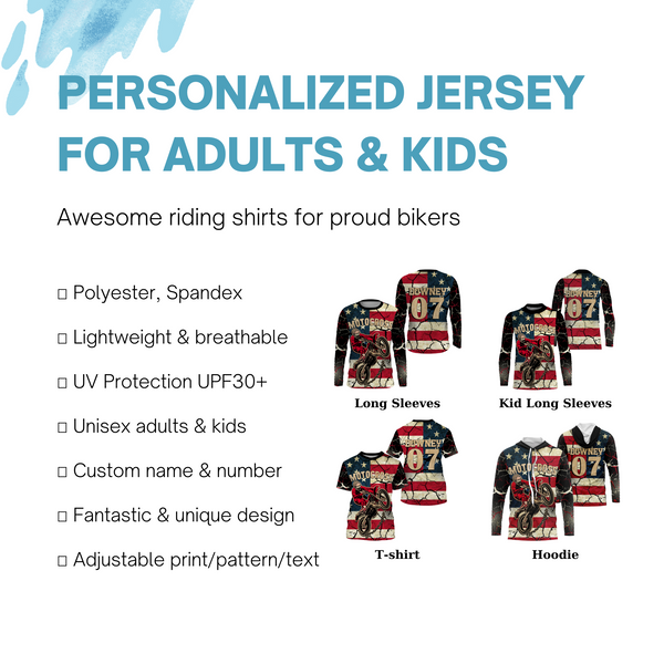 Personalized Motocross Jersey Patriotic Dirt Bike Racing UPF30+ Adult&Kid American MX Motorcycle Jersey| NMS722