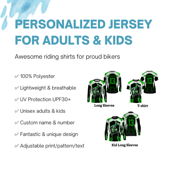 Personalized MotoX Jersey UPF30+, Motorcycle Green Dirt Bike Racing Off-Road Riders Racewear| NMS429