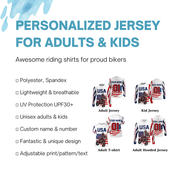 American Dirt Bike Jersey UPF30+ Personalized Patriotic MX Racing US Off-Road Adult&Kid Motocross Jersey| NMS745