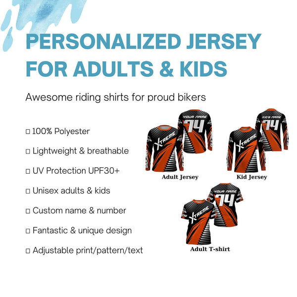 Personalized Motocross riding jersey custom number&name orange dirt bike racing motorcycle off-road PDT227