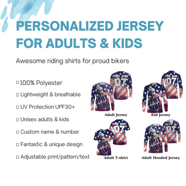 Motocross American flag custom MX jersey UPF30+ men women kid off-road racing dirt bike motorcycle PDT88