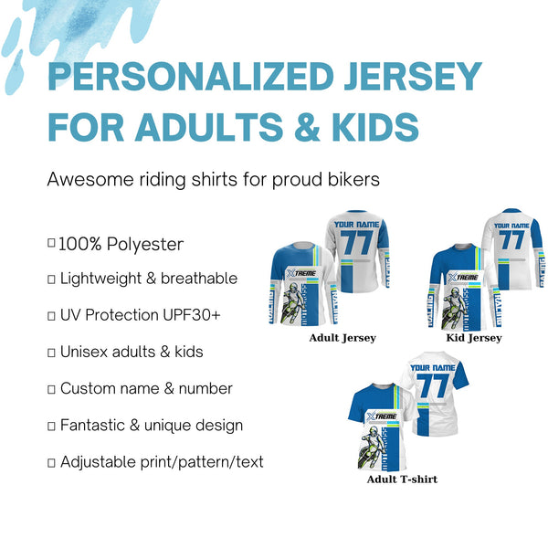 Extreme personalized blue Motocross jersey kid men women UPF30+ off-road biker MX racing shirt PDT267