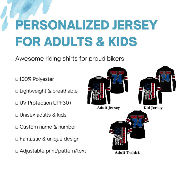 American flag jersey Motocross custom youth adult UPF30+ biker off-road motorcycle shirt patriotic PDT245