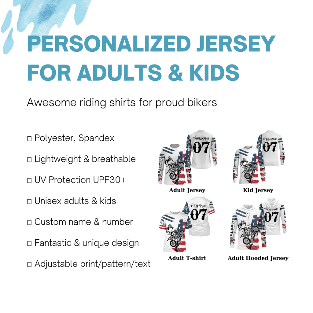 : Kid Custom Motocross Jersey UPF30+ Born to Ride Dirt