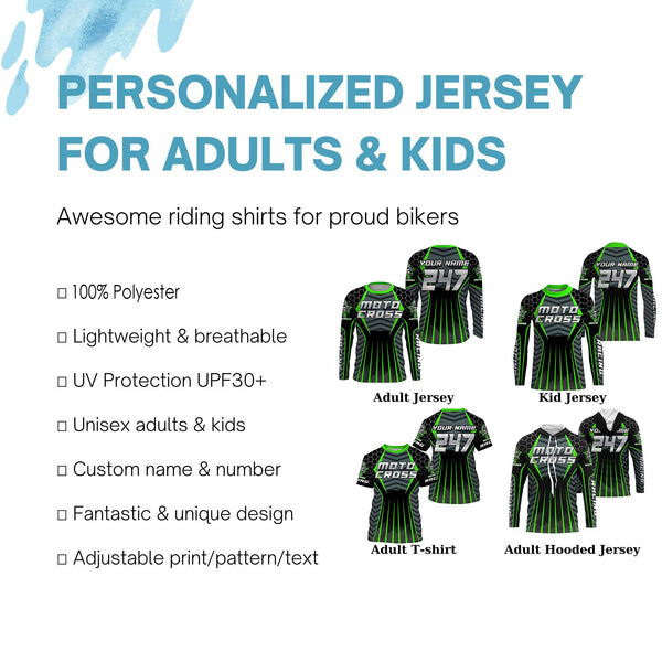 Personalized green Motocross jersey men women kid racing UPF30+ biker off-road motorcycle shirt PDT301
