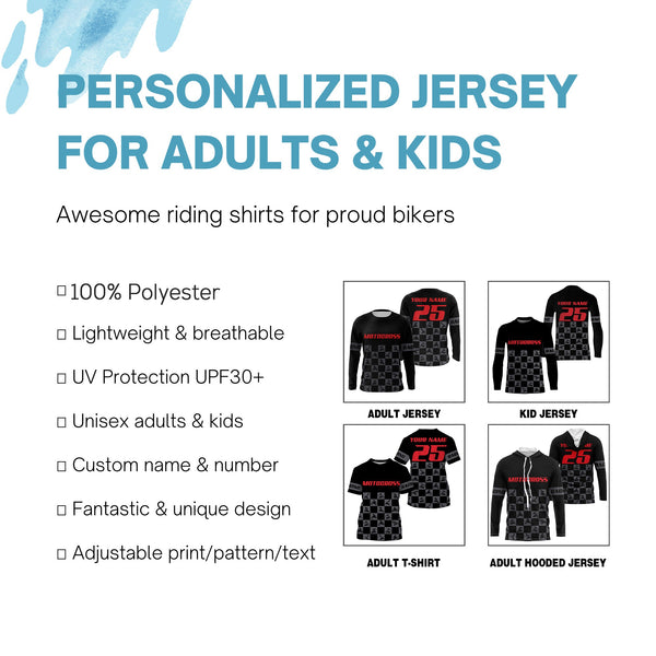 Custom motocross jersey UPF30+ kids men women dirt bike MX racing flag pattern motorcycle off-road NMS1025