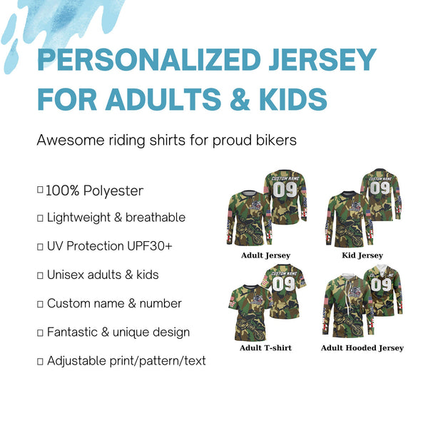 Men women kid camo MX custom UV protective youth motocross jersey extreme dirt bike racing shirt PDT67