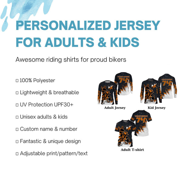 Custom Dirt Bike jersey youth men women UPF30+ orange MX racing shirt biker off-road motorcycle PDT418