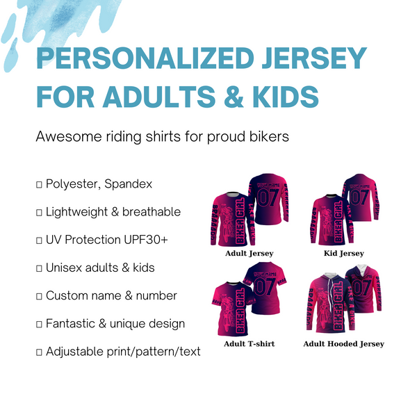 Personalized Biker Girl Jersey UPF30+ Pink&Navy Brap Motocross Female Riders Adult&Kid Dirt Bike Jersey| NMS759