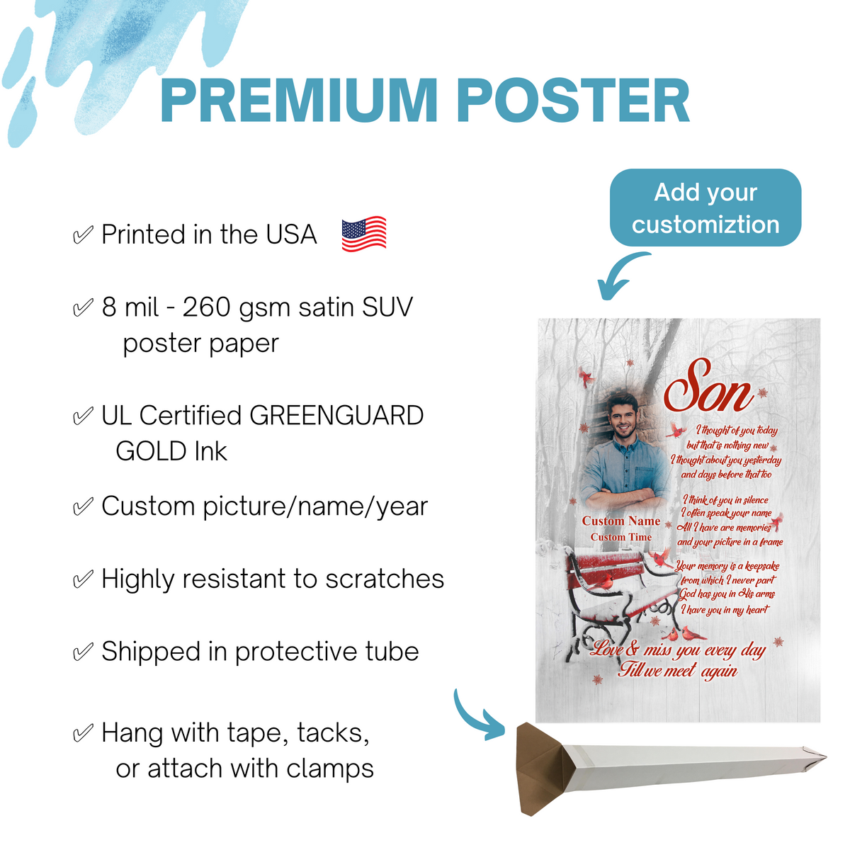 Son Remembrance canvas/premium poster cardinal memorial sympathy gift in memory of Son in Heaven N2644