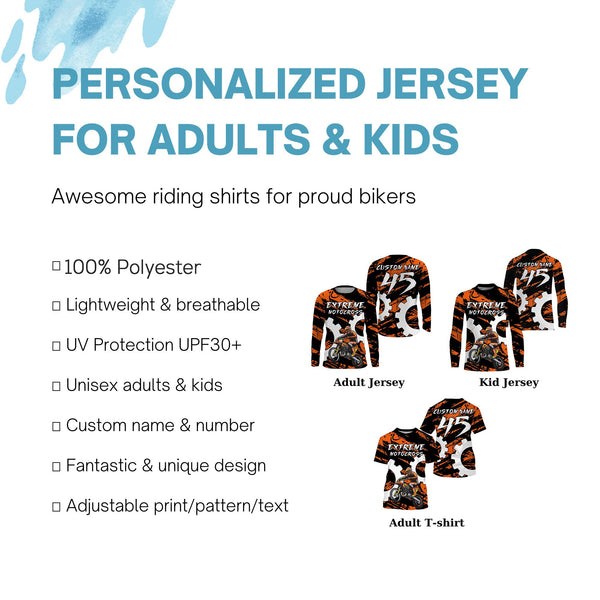 Adult&kids custom name&number orange MX racing jersey UPF30+ Motocross biker off-road shirt PDT205