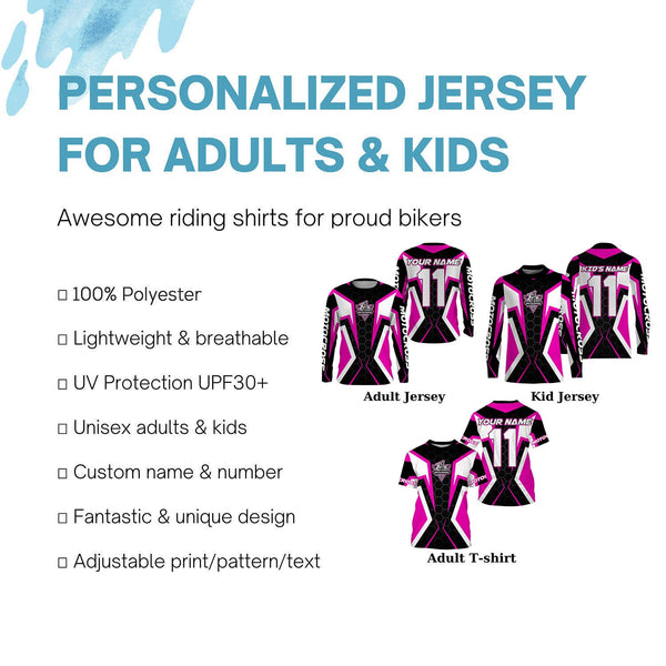 Adult&kid custom Motocross jersey MX off-road UPF30+ racing pink dirt bike shirt motorcycle PDT328