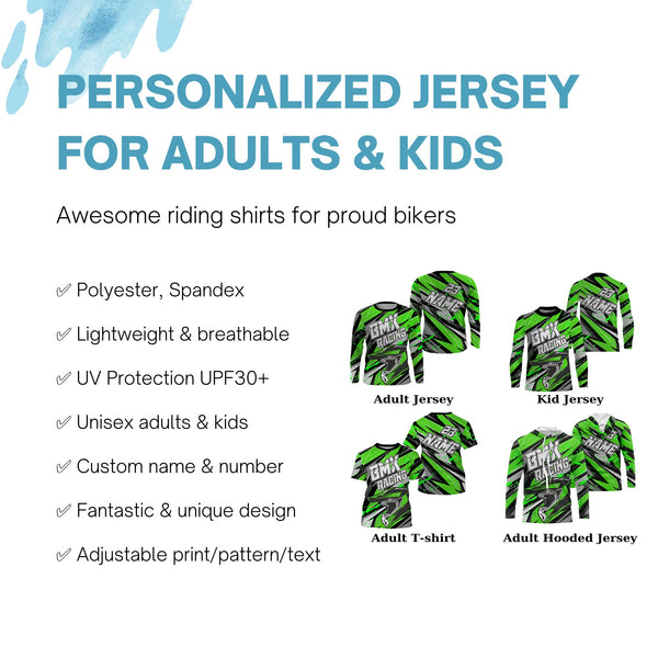Personalized BMX racing jersey Adult&Kid UPF30+ green Enduro off-road motocross Cycling racewear| SLC51
