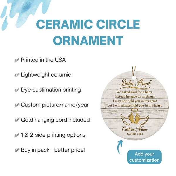 Miscarriage Memorial Ornament Personalized Baby Angel Christmas Sympathy Gift Pregnancy Loss NOM318